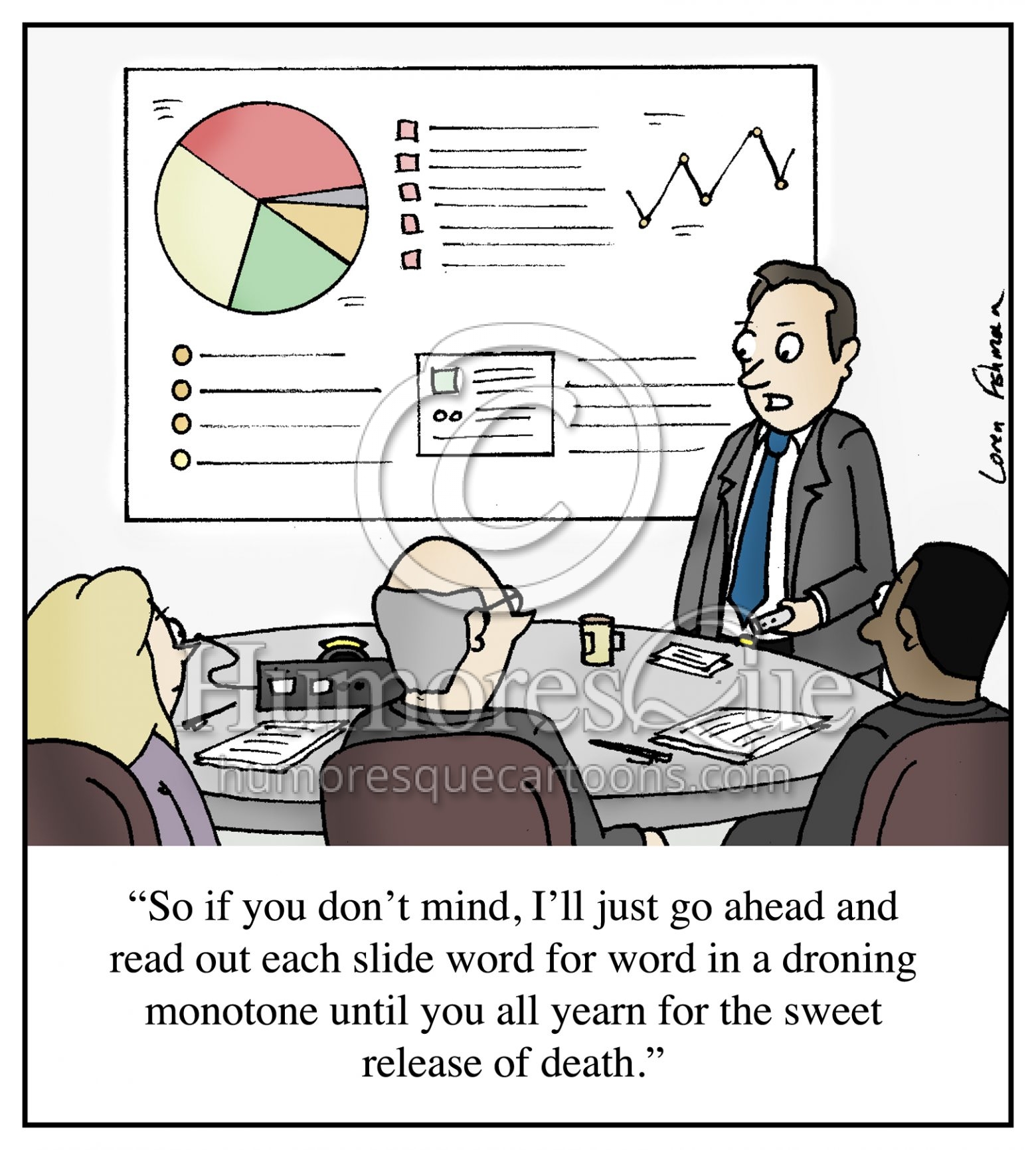 boring powerpoint presentation office meeting cartoon